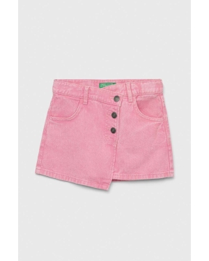 United Colors of Benetton spódnica jeansowa dziecięca kolor różowy mini prosta