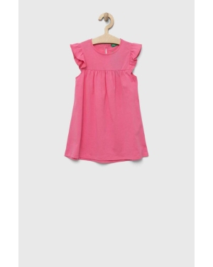 United Colors of Benetton sukienka bawełniana dziecięca kolor różowy mini rozkloszowana
