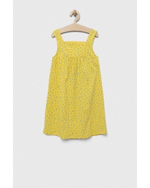 United Colors of Benetton sukienka bawełniana dziecięca kolor żółty midi rozkloszowana