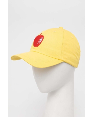 United Colors of Benetton czapka z daszkiem bawełniana kolor żółty z aplikacją