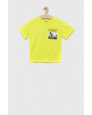 United Colors of Benetton t-shirt dziecięcy kolor żółty z aplikacją