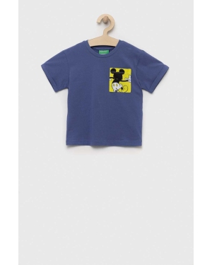 United Colors of Benetton t-shirt dziecięcy kolor niebieski z aplikacją