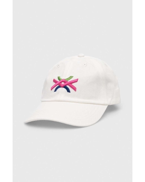 United Colors of Benetton czapka z daszkiem bawełniana dziecięca kolor biały z aplikacją