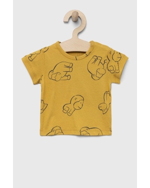 United Colors of Benetton t-shirt bawełniany niemowlęcy kolor żółty wzorzysty