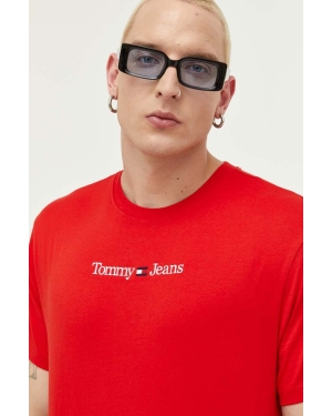 Tommy Jeans t-shirt bawełniany kolor czerwony z aplikacją