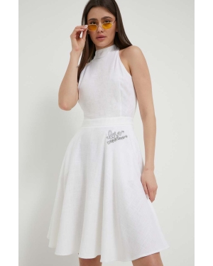Love Moschino sukienka z domieszką lnu kolor biały mini rozkloszowana
