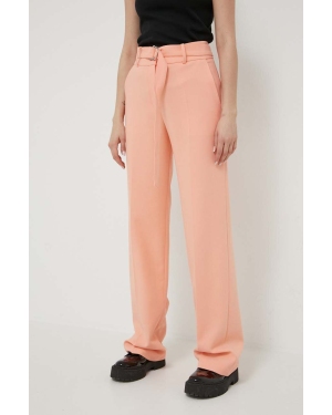 HUGO spodnie damskie kolor pomarańczowy szerokie high waist