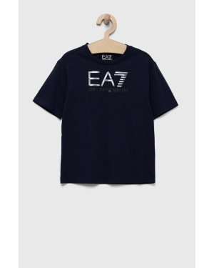 EA7 Emporio Armani t-shirt bawełniany dziecięcy kolor granatowy z nadrukiem