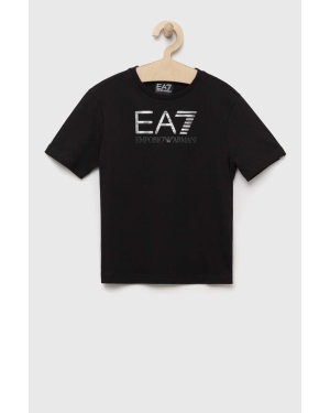 EA7 Emporio Armani t-shirt bawełniany dziecięcy kolor czarny z nadrukiem