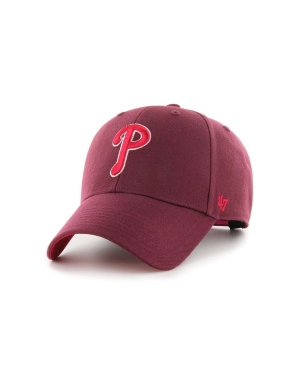 47brand czapka z daszkiem bawełniana MLB Philadelphia Phillies kolor bordowy z aplikacją