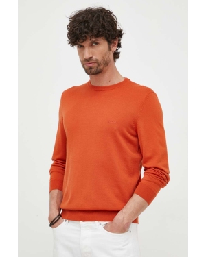 BOSS sweter wełniany męski kolor pomarańczowy