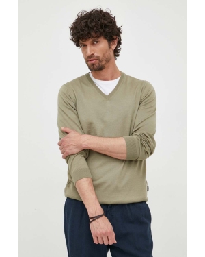 BOSS sweter wełniany męski kolor zielony lekki