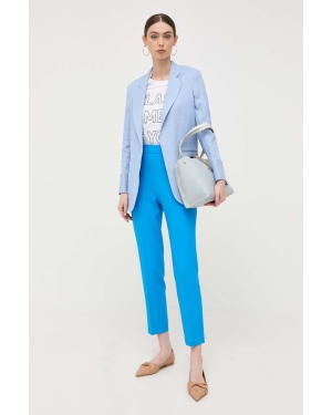 BOSS spodnie damskie kolor niebieski fason cygaretki high waist