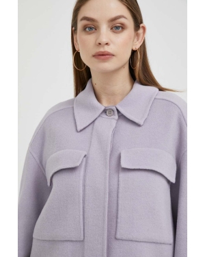 Calvin Klein kurtka wełniana kolor fioletowy przejściowa