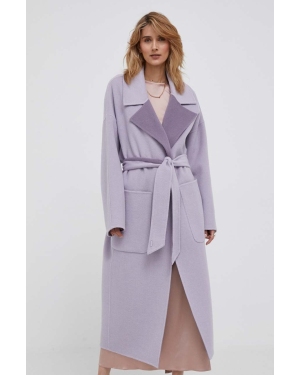 Calvin Klein płaszcz wełniany dwustronny kolor fioletowy przejściowy niezapinany