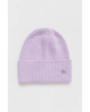 Calvin Klein czapka z domieszką wełny kolor fioletowy