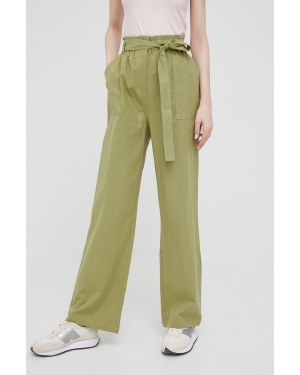Pepe Jeans spodnie z domieszką lnu LOURDES damskie kolor zielony proste high waist