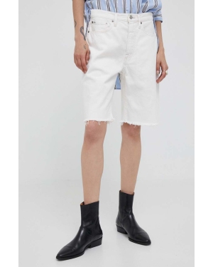 Polo Ralph Lauren szorty bawełniane kolor biały gładkie high waist