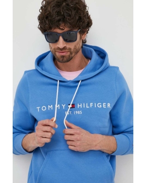 Tommy Hilfiger bluza męska kolor turkusowy z kapturem z aplikacją