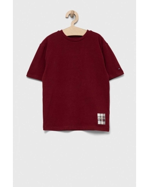 Tommy Hilfiger t-shirt dziecięcy kolor bordowy z aplikacją