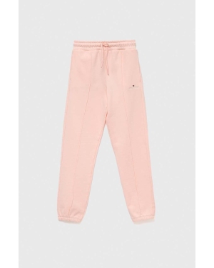 Tommy Hilfiger spodnie dresowe bawełniane dziecięce kolor różowy gładkie