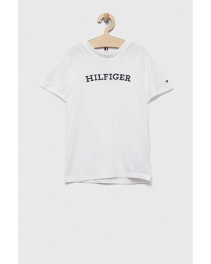 Tommy Hilfiger t-shirt bawełniany dziecięcy kolor biały z nadrukiem