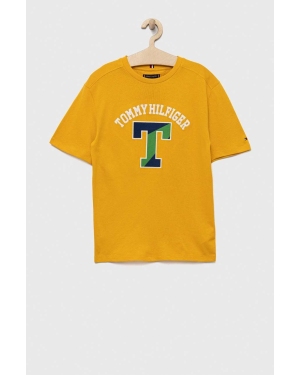 Tommy Hilfiger t-shirt bawełniany dziecięcy kolor żółty z aplikacją