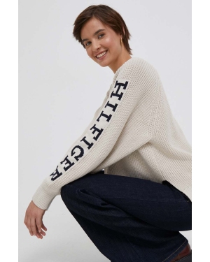 Tommy Hilfiger sweter bawełniany kolor beżowy ciepły