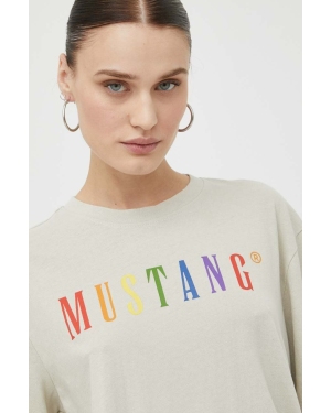 Mustang t-shirt bawełniany kolor beżowy