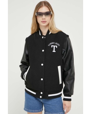 Tommy Jeans kurtka bomber z domieszką wełny kolor czarny przejściowa