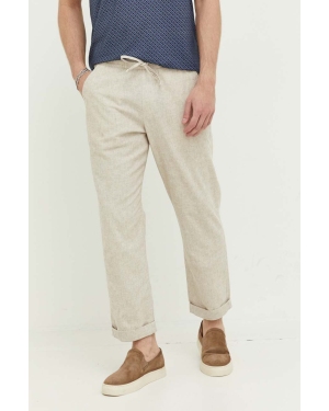 Abercrombie & Fitch spodnie z domieszką lnu kolor beżowy proste