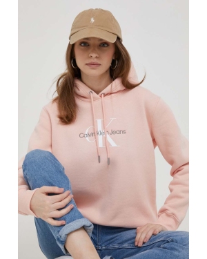 Calvin Klein Jeans bluza damska kolor różowy z kapturem
