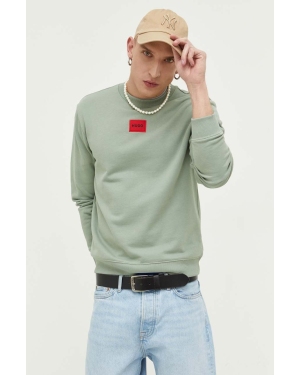 HUGO bluza bawełniana męska kolor zielony z aplikacją