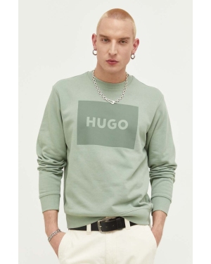 HUGO bluza bawełniana męska kolor zielony z nadrukiem