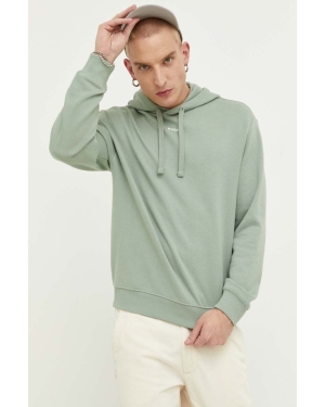 HUGO bluza bawełniana męska kolor zielony z kapturem gładka