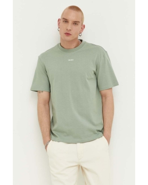 HUGO t-shirt bawełniany kolor zielony gładki