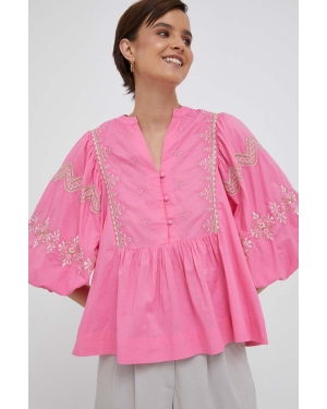 Rich & Royal bluzka bawełniana damska kolor różowy z aplikacją