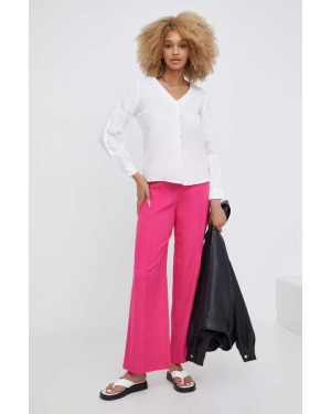 Answear Lab spodnie z lnem kolor różowy proste high waist