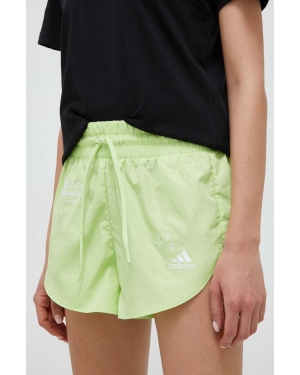 adidas szorty damskie kolor zielony z aplikacją medium waist