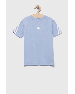 adidas t-shirt bawełniany dziecięcy U FI 3S kolor niebieski z aplikacją
