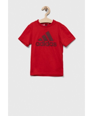 adidas t-shirt bawełniany dziecięcy kolor czerwony z nadrukiem