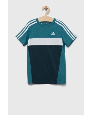 adidas t-shirt bawełniany dziecięcy kolor turkusowy wzorzysty