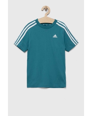 adidas t-shirt bawełniany dziecięcy kolor turkusowy z aplikacją