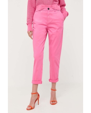 BOSS spodnie damskie kolor różowy proste high waist 50457545