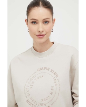 Calvin Klein bluza damska kolor beżowy z aplikacją
