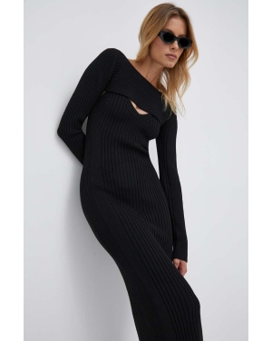 Calvin Klein sukienka wełniana kolor czarny midi dopasowana
