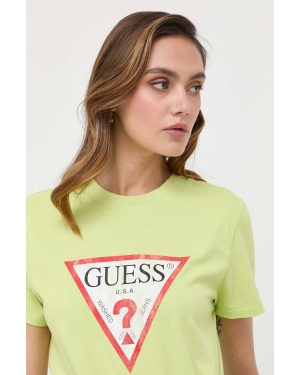Guess t-shirt bawełniany kolor zielony