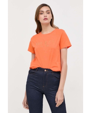 Guess t-shirt bawełniany kolor pomarańczowy
