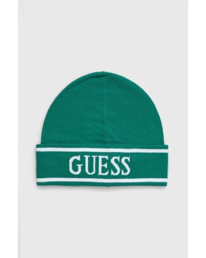 Guess czapka kolor zielony z cienkiej dzianiny