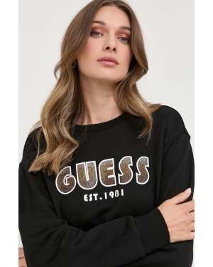 Guess bluza damska kolor czarny z aplikacją